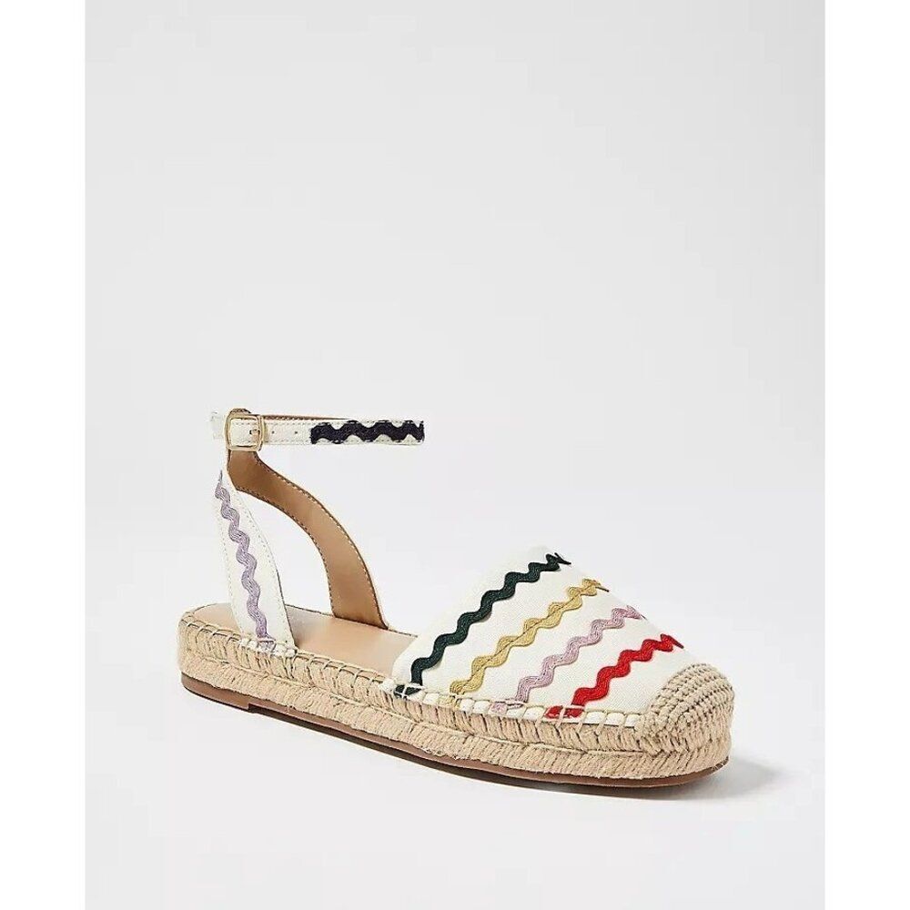 Ann Taylor Isabella Rainbow Rick Rack Linen Espadrille Flats Women's 7M
